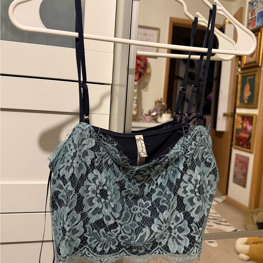Free People Blue Lace Crop Top